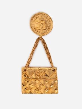 Pre-Owned Chanel 1995 Gold-Plated CC Swing Bag Brooch